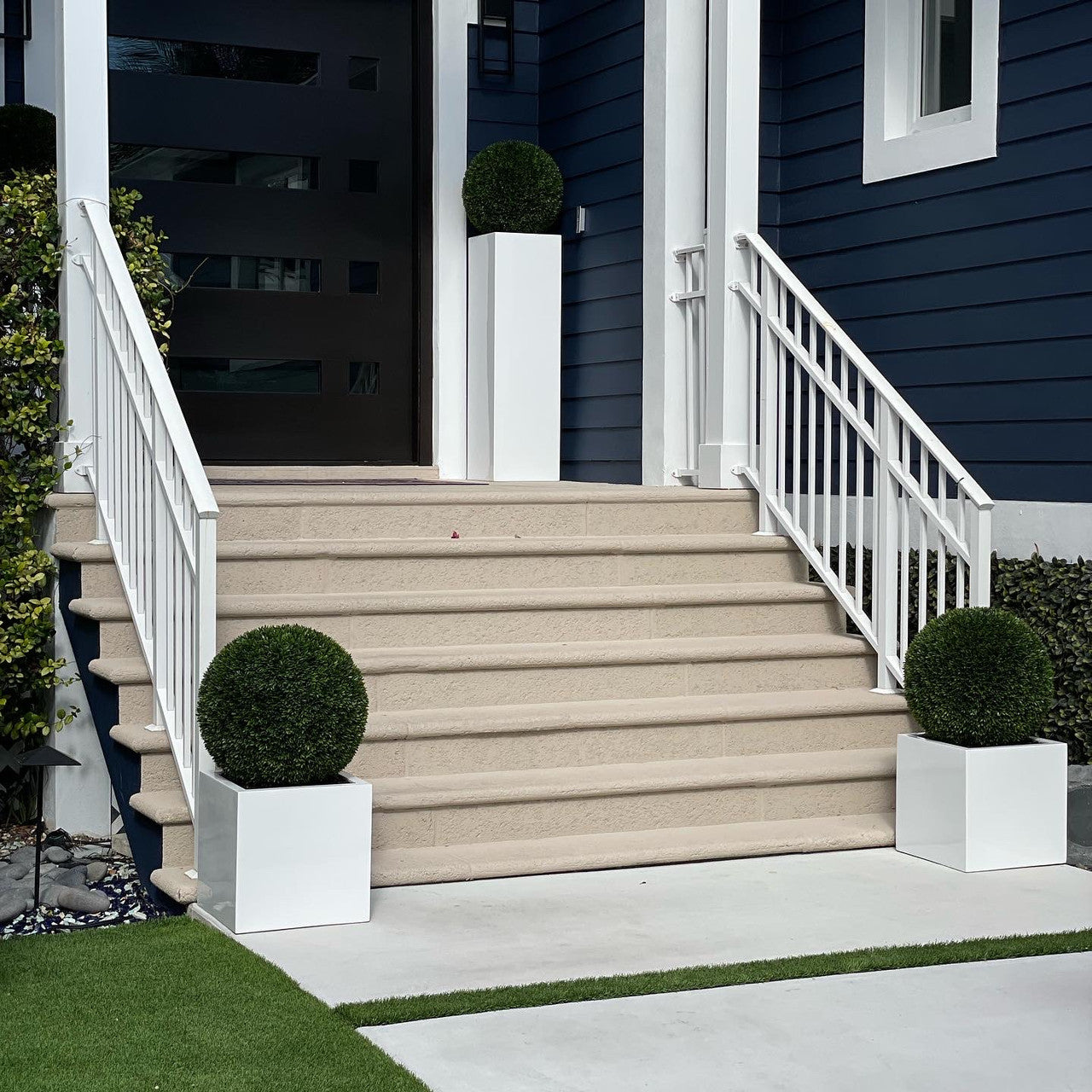 Medium Block Fiberglass Planter with 20″ Topiary
