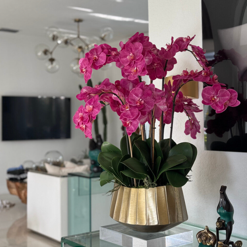 Helena Boat Planter with Pink Phalaenopsis Orchids