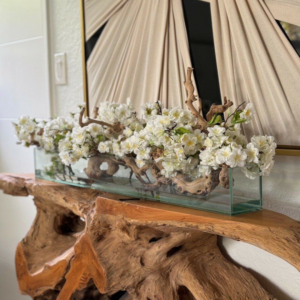 Casa Moderna Glass Planter with Cherry Blossoms