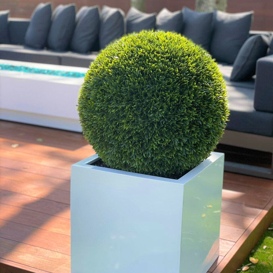 Medium Block Fiberglass Planter with 20″ Topiary