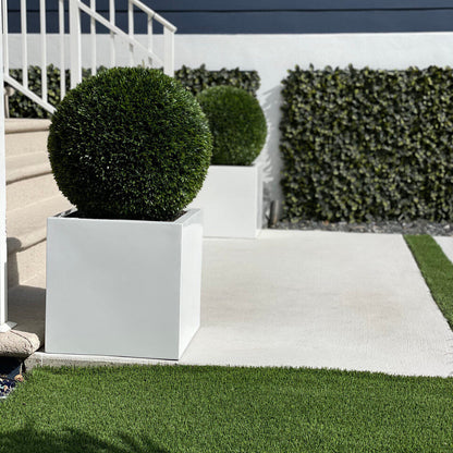 Medium Block Fiberglass Planter with 20″ Topiary